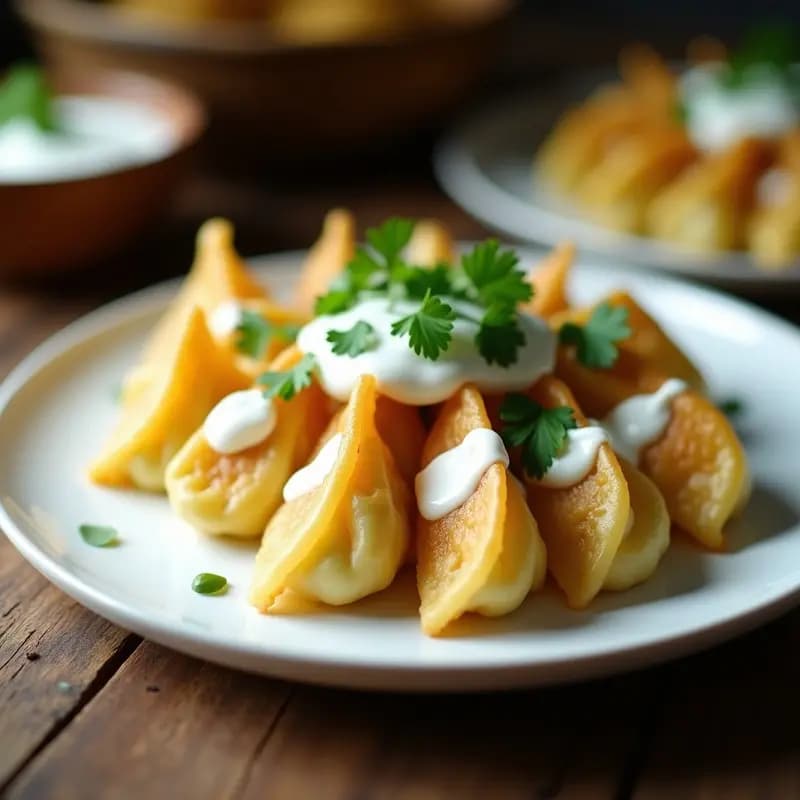 Manti de Calabacín y Queso Vegano: Dumplings Turcos en Airfryer con Yogur de Soja