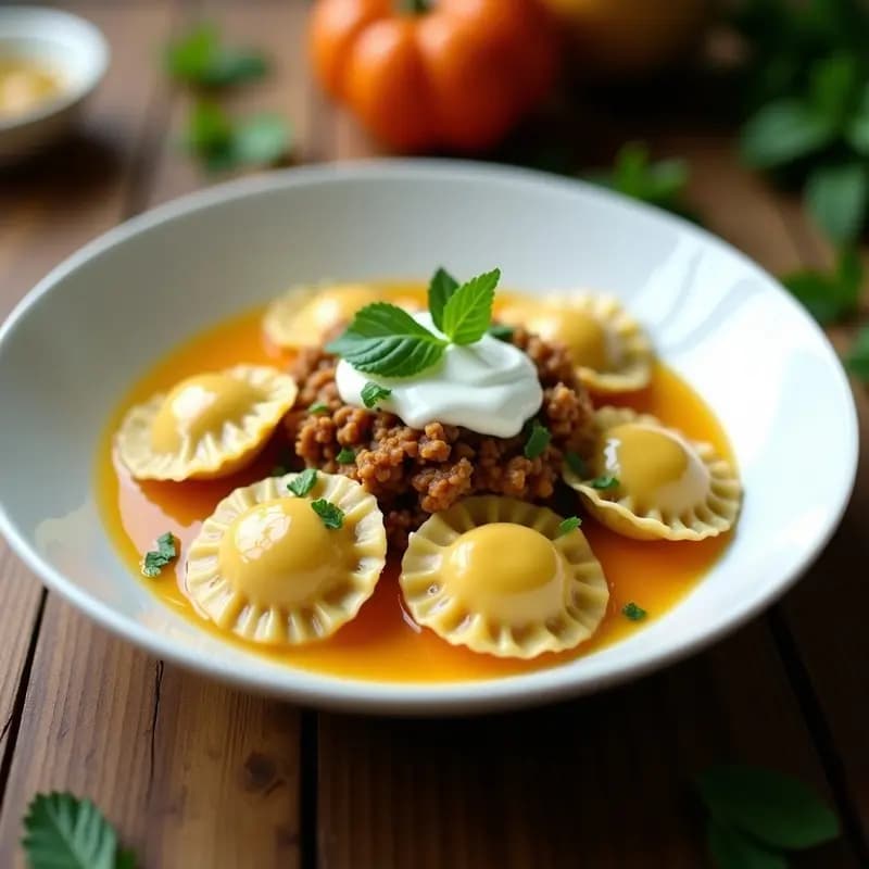 Manti Turco de Calabaza y Carne Picada: Receta con Yogur y Mantequilla Clarificada