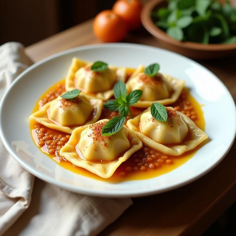 Manti de Calabaza y Lentejas Corail: Receta Turca Vegana en Olla Exprés con Yogur de Soja