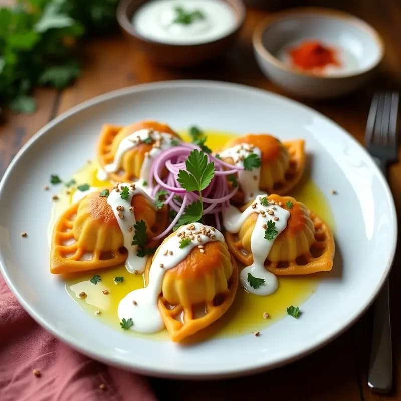 Manti de Calabaza y Yogur Vegano con Salsa de Ajo y Aceite de Oliva: Receta Turca en Airfryer