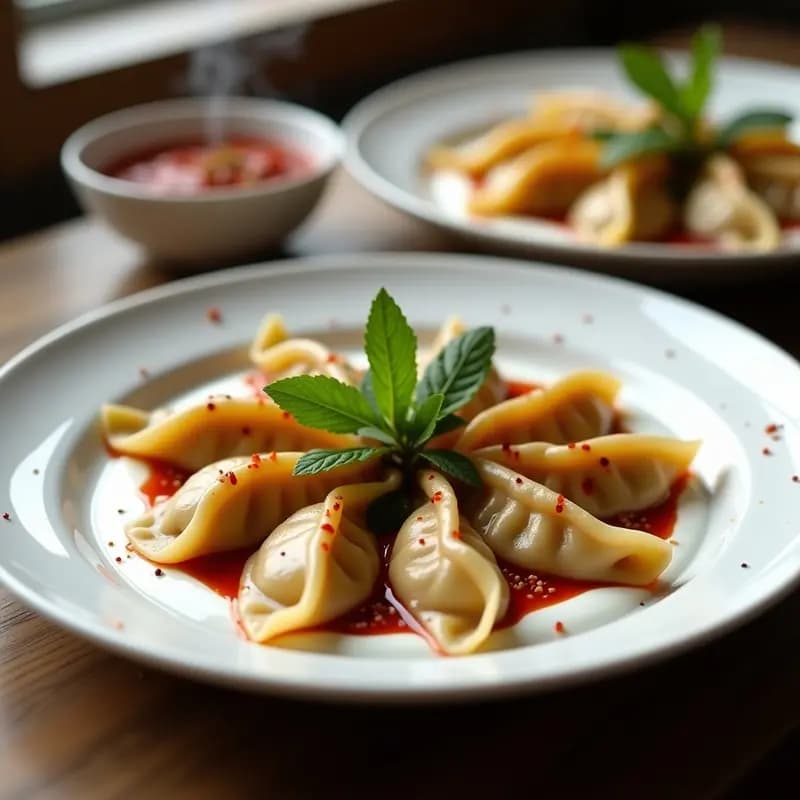 Manti Turco Relleno de Carne Picante con Yogur y Aceite de Chili: Empanadillas al Vapor