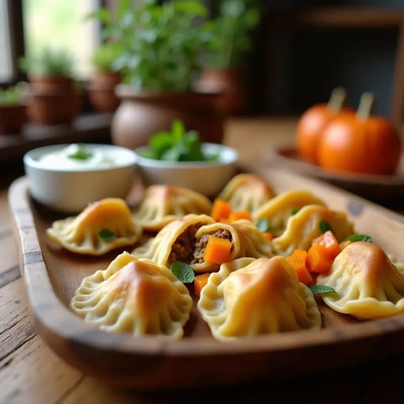Manti de Cordero y Calabaza con Yogur y Menta: Dumplings Turcos al Horno