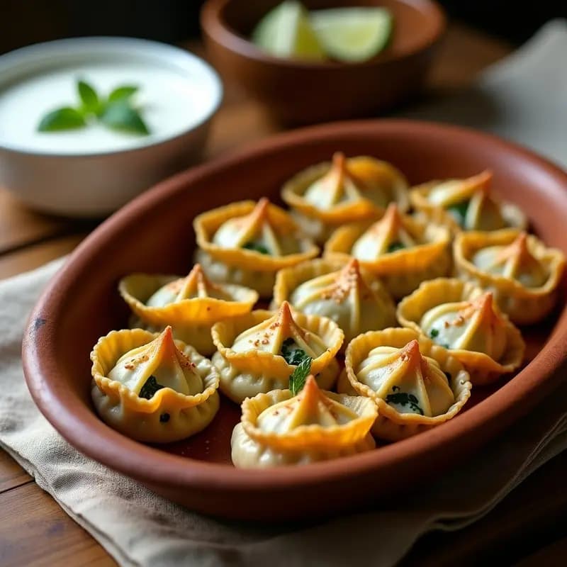 Manti Turco Rellenos de Espinacas y Queso Vegano: Aperitivo de Asia Central al Horno