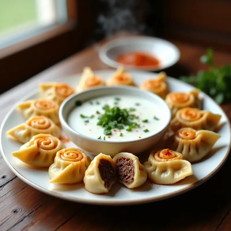 Manti Kazajo con Carne de Caballo: Dumplings al Vapor con Salsa de Yogur