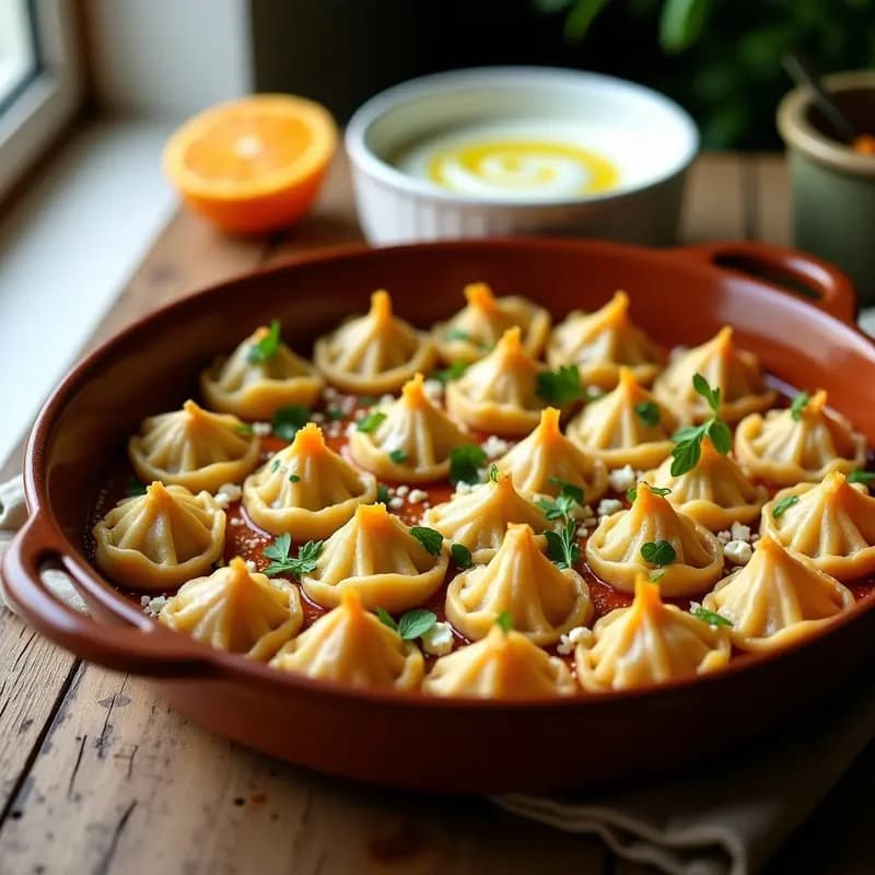 Manti Turco de Calabaza y Queso Feta: Receta de Dumplings al Horno Sin Harina