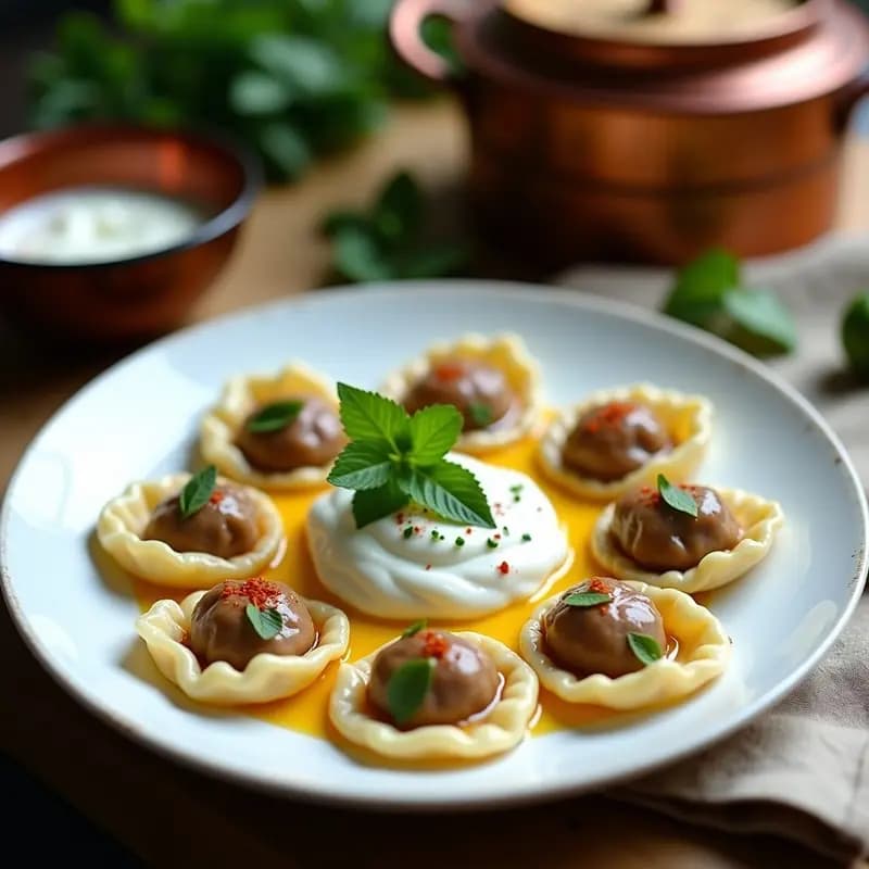 Manti Turco con Carne Picada y Yogur a la Menta: Empanadillas al Vapor con Explosión de Sabores