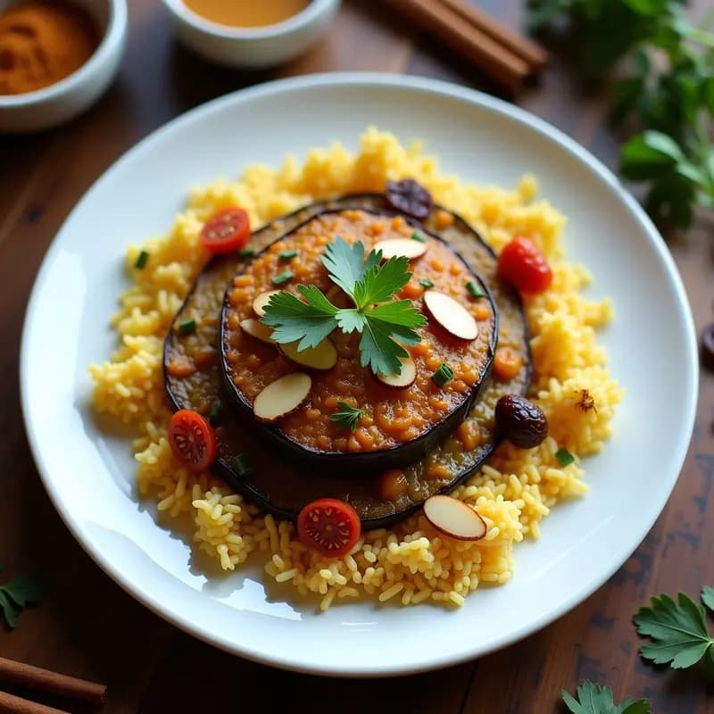 Maqluba de Arroz Basmati y Berenjena: Receta Palestina Vegana al Revés en Olla