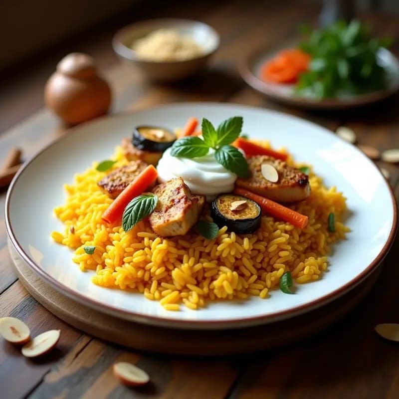 Maqluba Jordana con Pollo y Arroz Basmati: Plato Invertido de Oriente Medio