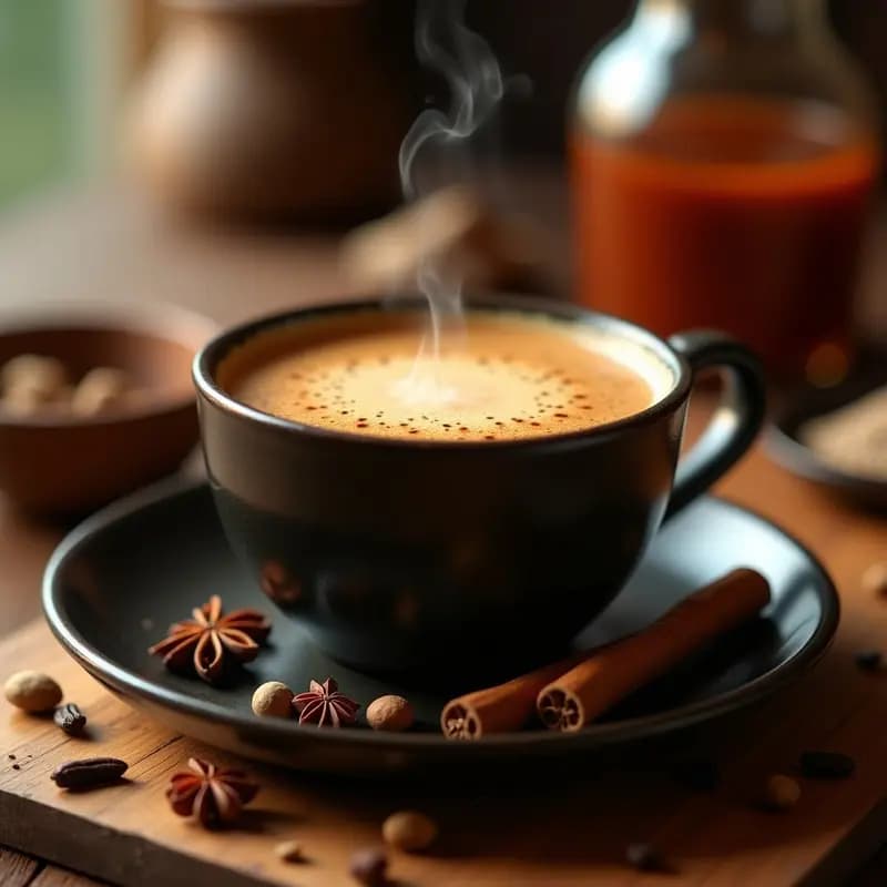 Masala Chai Espeso con Especias: Bebida India Caliente y Aromática