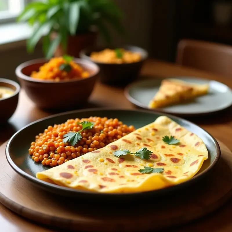Masala Dosa con Chutney de Coco y Sambar de Lentejas: Desayuno Indio Crujiente y Vegano