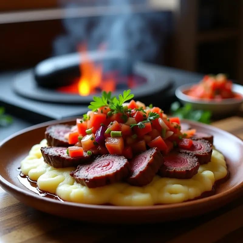 Matambre a la Piedra con Salsa Criolla y Puré de Papa: Receta Uruguaya Tradicional en Parrilla