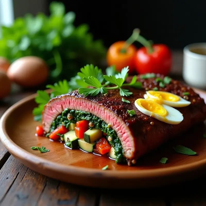 Matambre Relleno de Verduras y Huevos: Receta Argentina Keto y Alta en Proteína