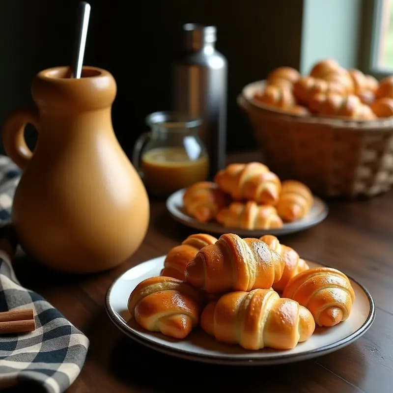 Mate Argentino con Facturas de Medialunas: Bebida Tradicional con Acompañamiento Dulce
