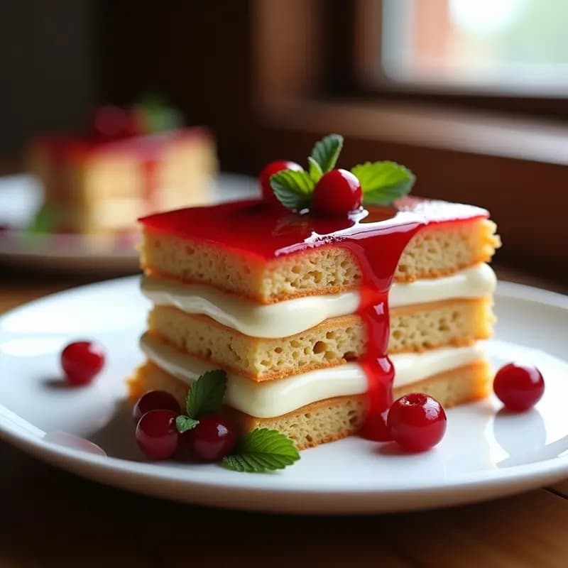 Medovik con Crema de Queso y Mermelada de Arándanos: Postre Ruso Esponjoso y Sin Horno