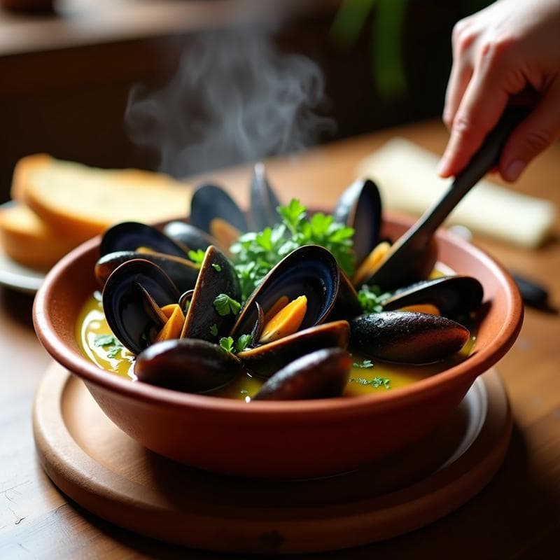 Méjillones a la Sidra con Ajo Negro y Perejil: Receta Española en Airfryer en 10 Minutos