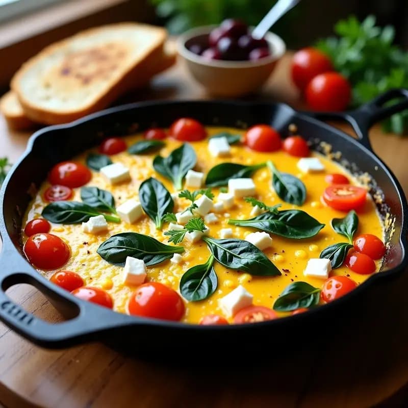 Menemen Turco con Espinacas y Queso Feta Vegano: Desayuno Proteico en 15 Minutos