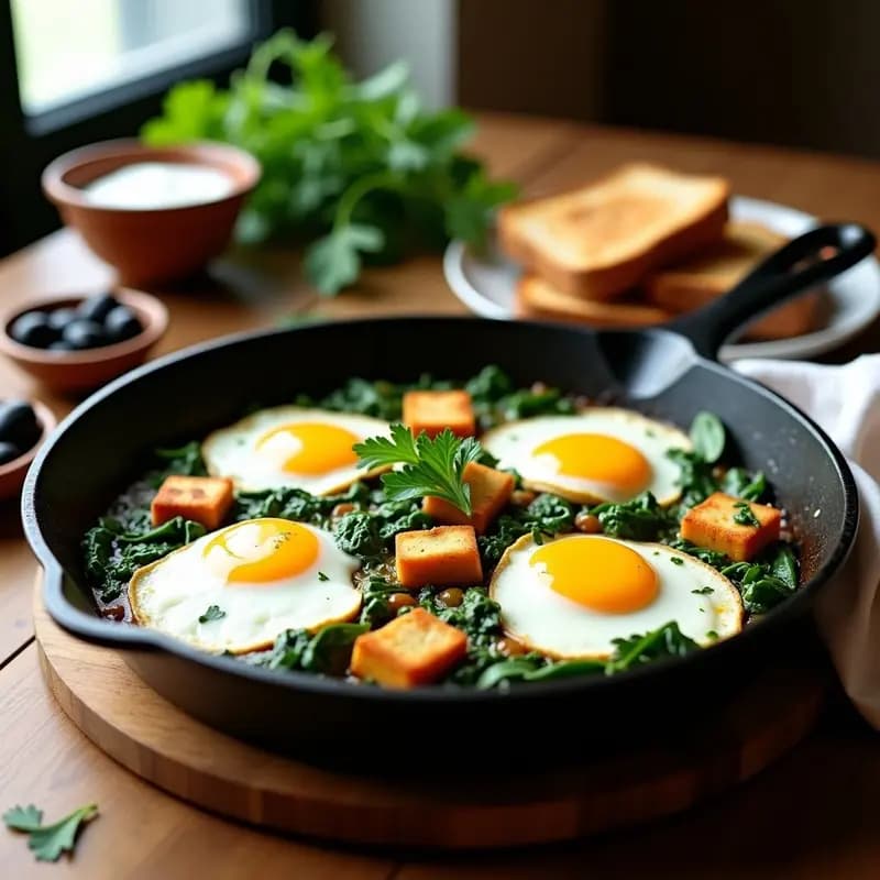 Desayuno Turco con Menemen de Espinacas y Queso Halloumi: Receta en Sartén Alta en Proteínas