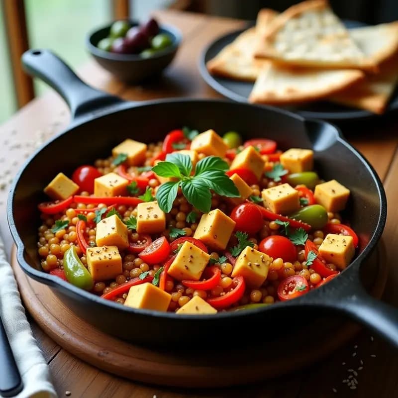 Desayuno Turco Menemen con Tofu Revuelto y Pimientos: Receta Vegana y Alta en Proteína