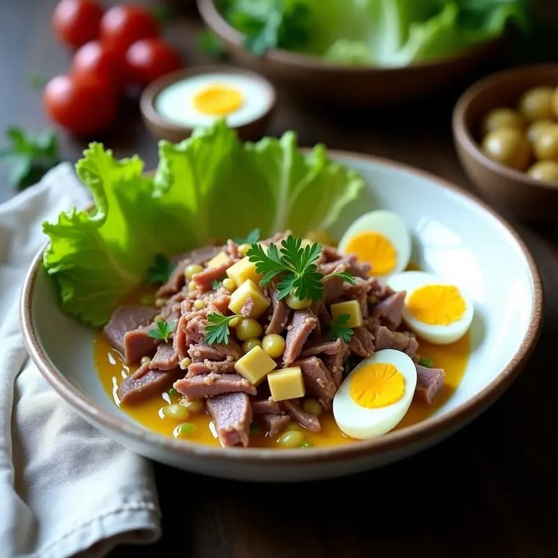 Miez de Vitel Tone: Ensalada Argentina de Ternera con Salsa de Atún y Aceitunas