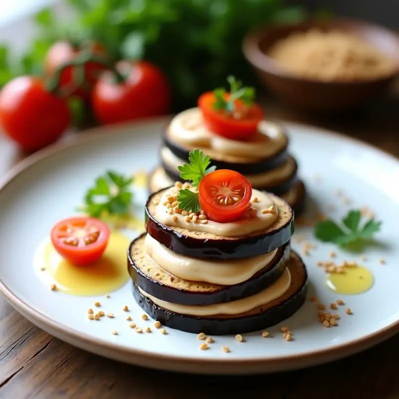Milhojas de Berenjena y Crema de Queso de Cacahuete: Aperitivo Vegano Sin Horno