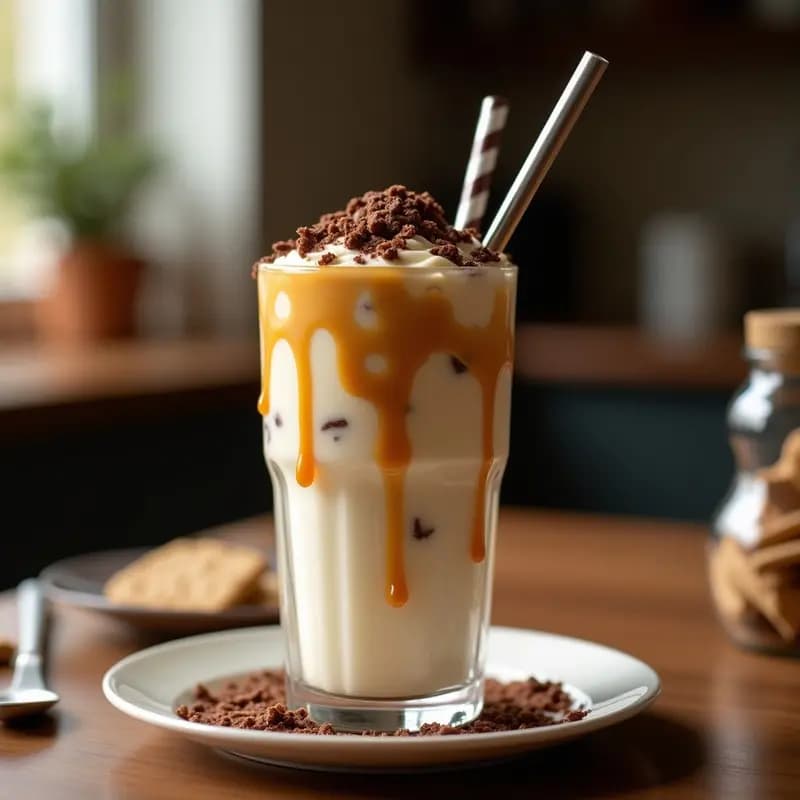Milkshake de Brownie, Helado de Vainilla y Salsa de Caramelo con Trozos de Galletas: Bebida de Ensueño
