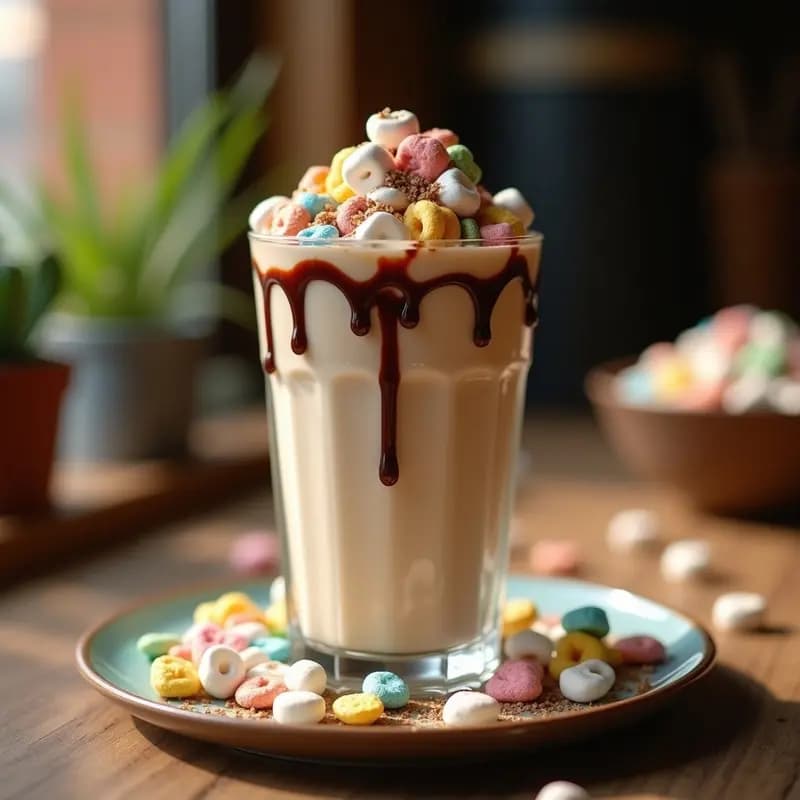 Milkshake de Cereales Lucky Charms con Toppings de Marshmallows y Sirope de Chocolate: El Batido de la Infancia