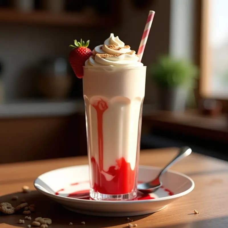 Milkshake de Cheesecake con Pedazos de Galleta y Salsa de Fresa: Un Vaso de Felicidad (y Azúcar)
