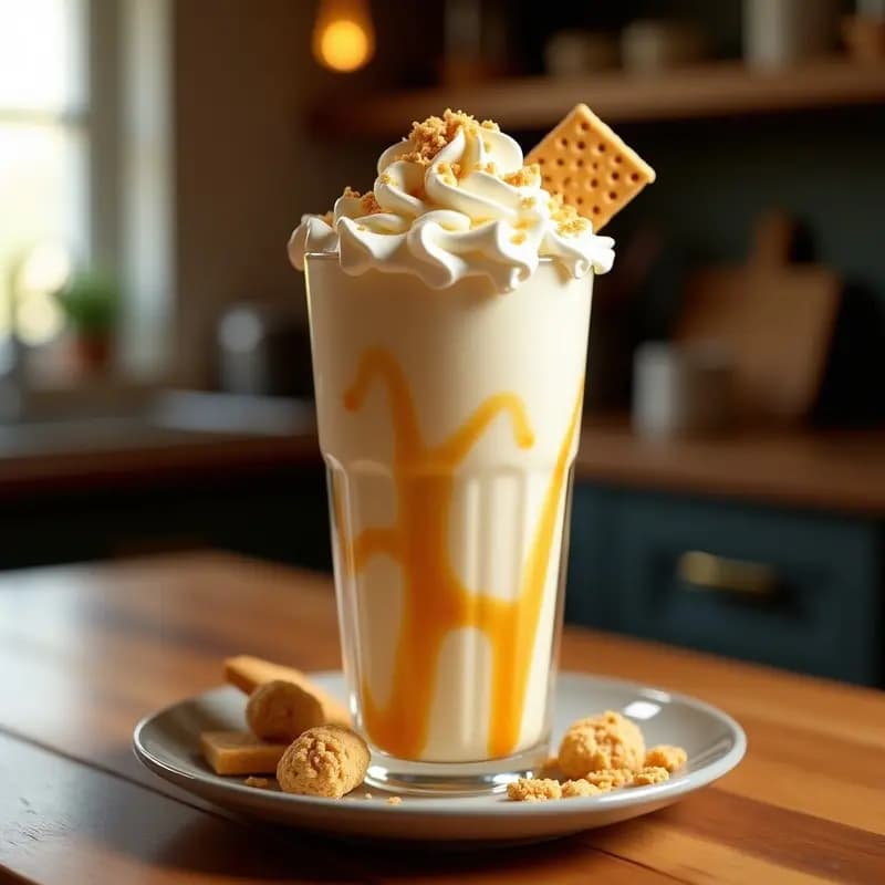 Milkshake de Cheesecake con Trozos de Galleta Graham y Sirope de Caramelo: Bebida Americana Ultracremosa