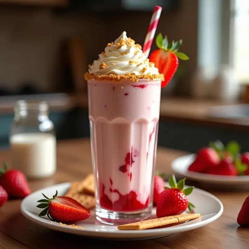 Milkshake de Cheesecake con Trozos de Fresa y Galleta Graham: Batido Ultra Cremoso
