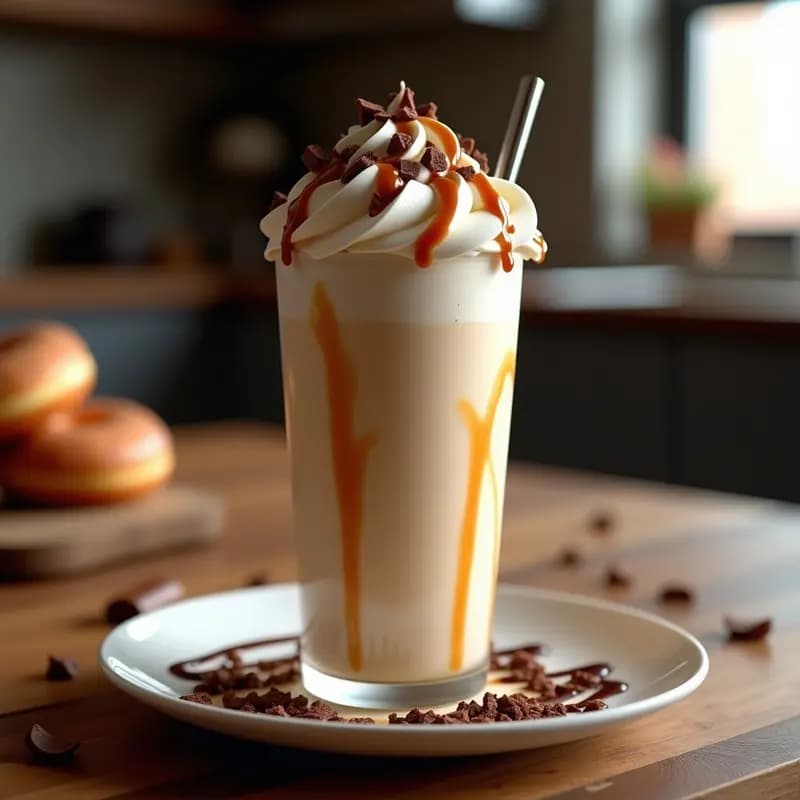 Milkshake de Donuts Glaseados con Topping de Chocolate y Caramelo Líquido