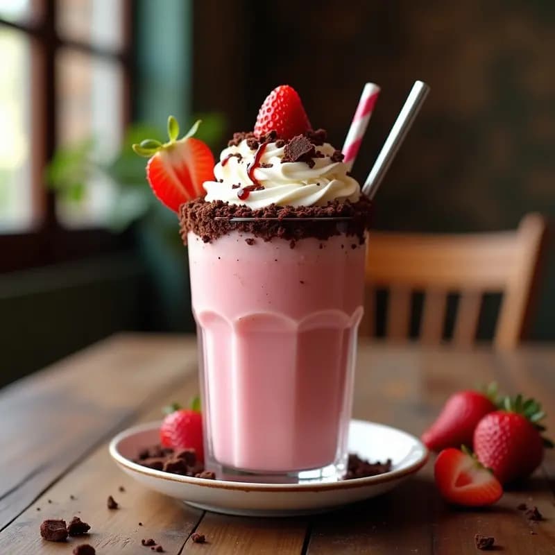 Milkshake de Fresa con Toppings de Brownie y Nata Montada: Postre en vaso para instagram
