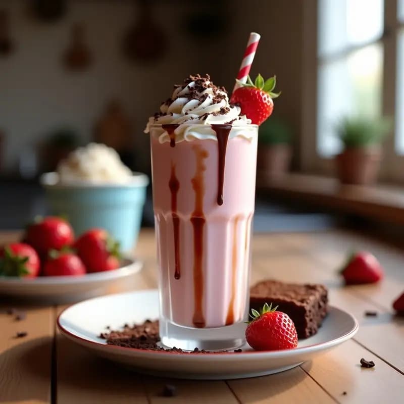 Milkshake de Fresa con Brownie Triturado y Nata Montada: El Batido más Instagrameable