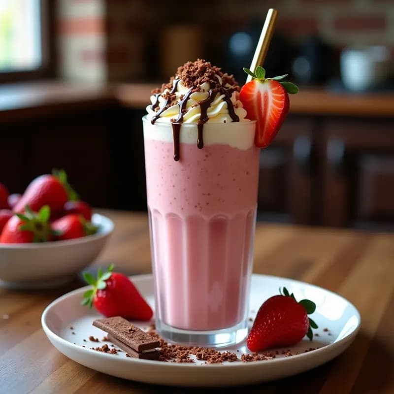 Milkshake de Fresa con Trozos de Cheesecake y Toppings de Chocolate: Batido de Ensueño