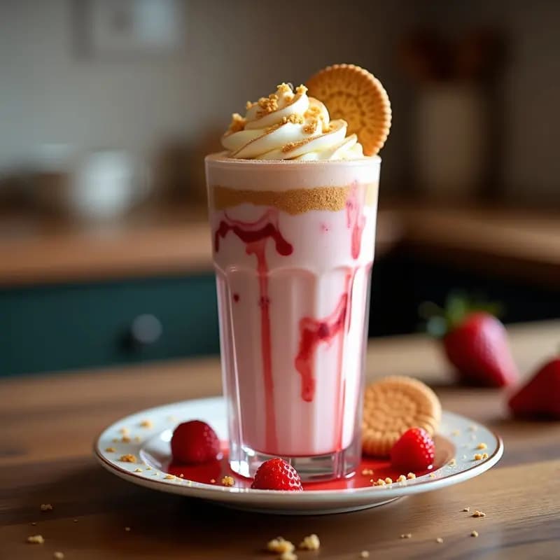 Milkshake de Fresa y Cheesecake con Trozos de Galleta y Crema Batida: Un Sueño Hecho Realidad