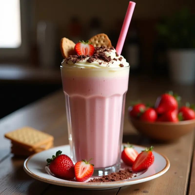 Milkshake de Fresa con Cheesecake Troceado y Galleta Triturada: Batido de Ensueño