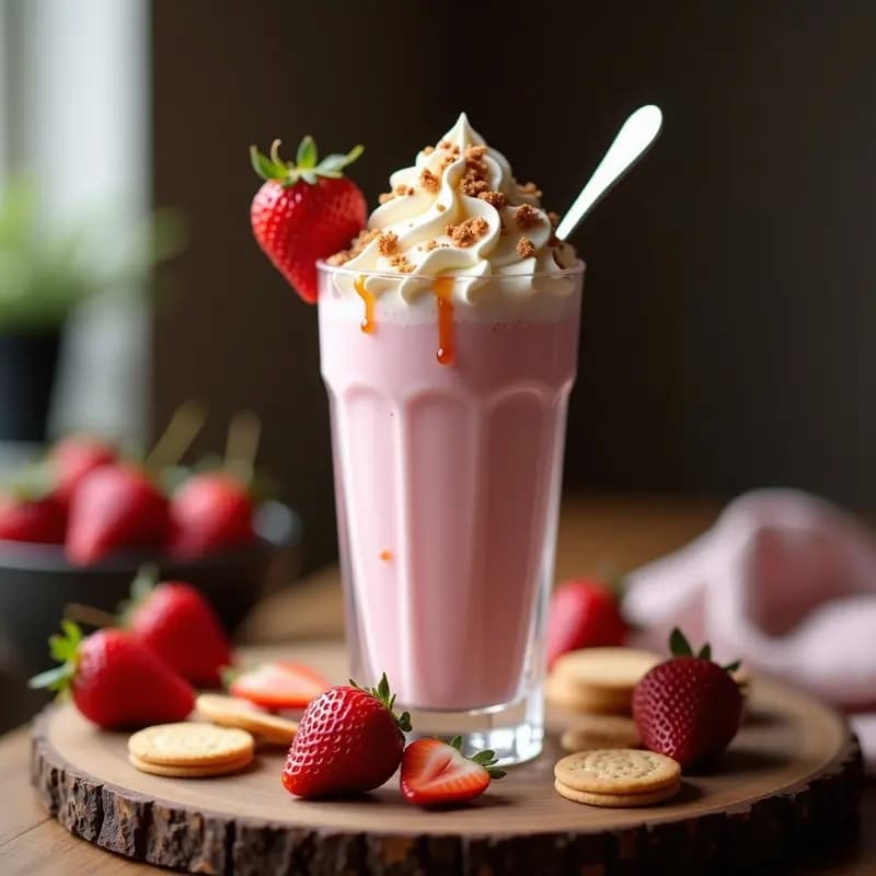 Milkshake de Fresa, Cheesecake y Galletas María: Batido Crema para Postres de Ensueño