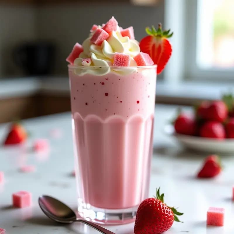 Milkshake de Fresa con Trozos de Cheesecake y Gominolas: Batido de Infancia para Adultos