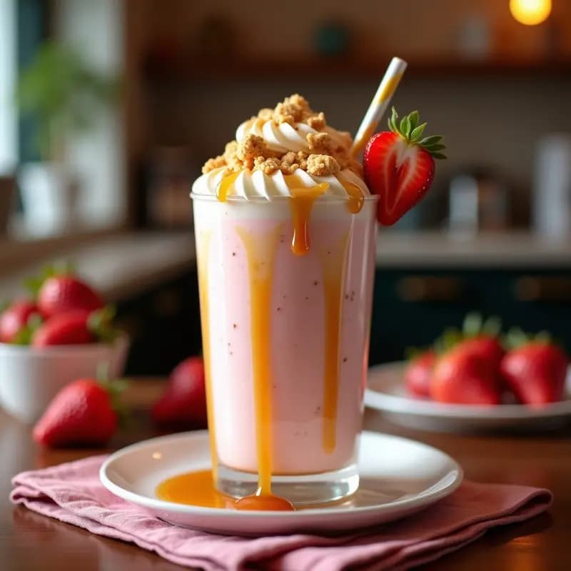 Milkshake de Fresa con Trocitos de Cheesecake y Sirope de Caramelo: Batido de Iglesia Convertido en Postre