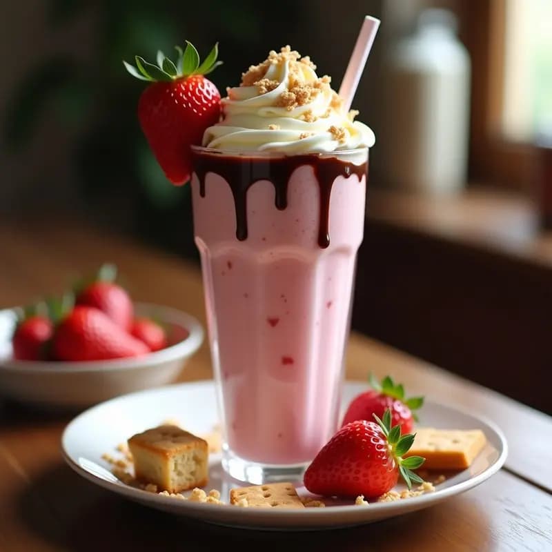 Milkshake de Fresa, Cheesecake y Sirope de Chocolate: Bebida Dulce para Niños y Adultos
