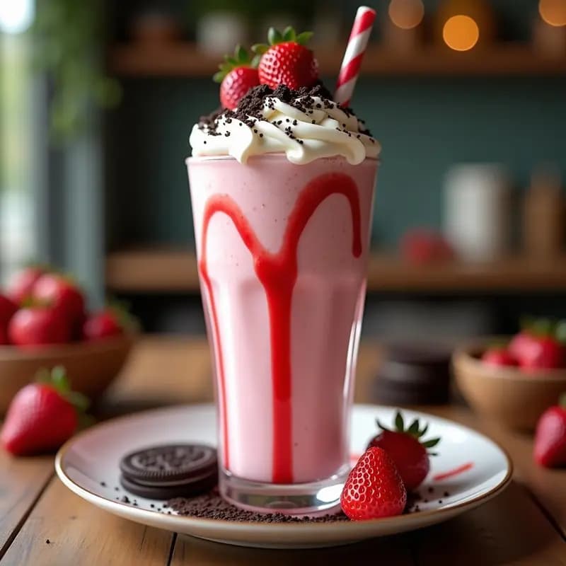 Milkshake de Fresa con Topping de Crema Batida y Galletas Oreo: El Batido Más Fotogénico