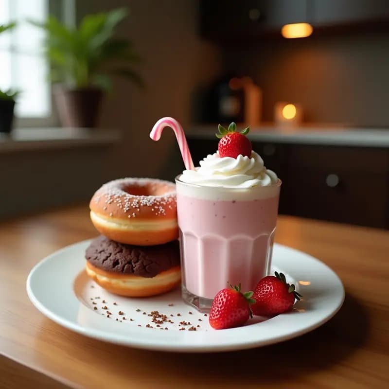 Milkshake de Fresa con Donut Glaseado y Trozos de Brownie: Bebida para Endulzar el Día