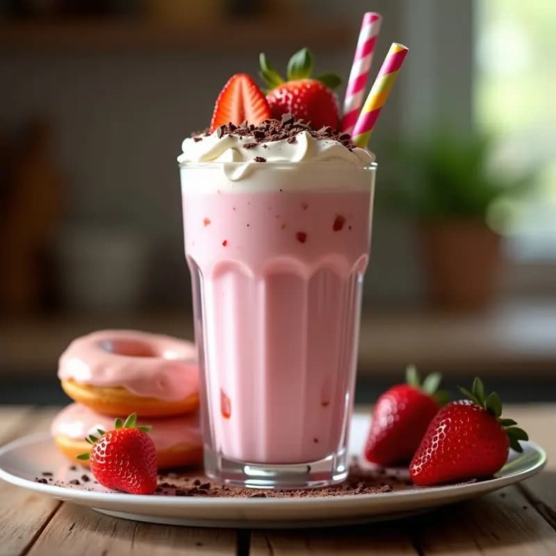 Milkshake de Fresa con Donuts Glaseados y Virutas de Chocolate: Batido de Ensueño para Niños (y Adultos)
