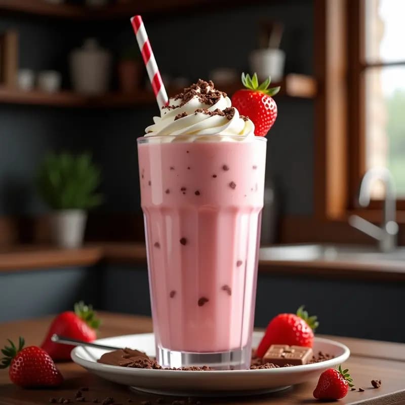 Milkshake de Fresa con Malteadas, Nata Montada y Barritas de Chocolate: Bebida de Más de 1000 Calorías