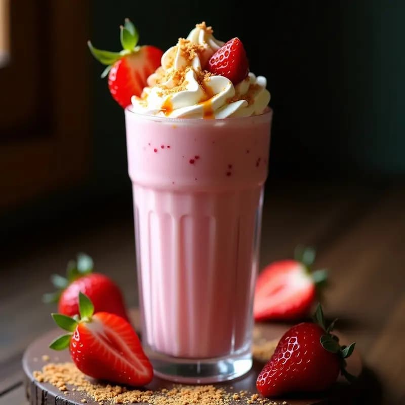 Milkshake de Fresa con Trozos de Cheesecake y Topping de Nata: Bebida Dulce para Amantes del Postre
