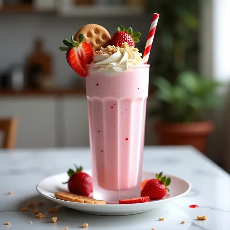 Milkshake de Fresa, Vainilla y Galletas Trituradas: Batido Espeso y Cremoso