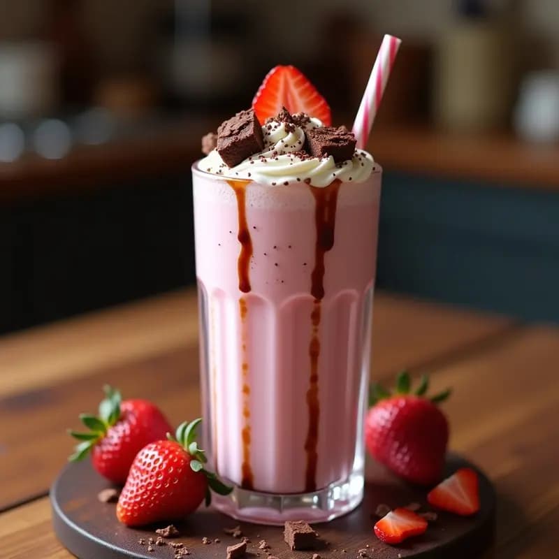 Milkshake de Fresas con Brownies Troceados y Crema Batida: Batido Monstruoso Casero