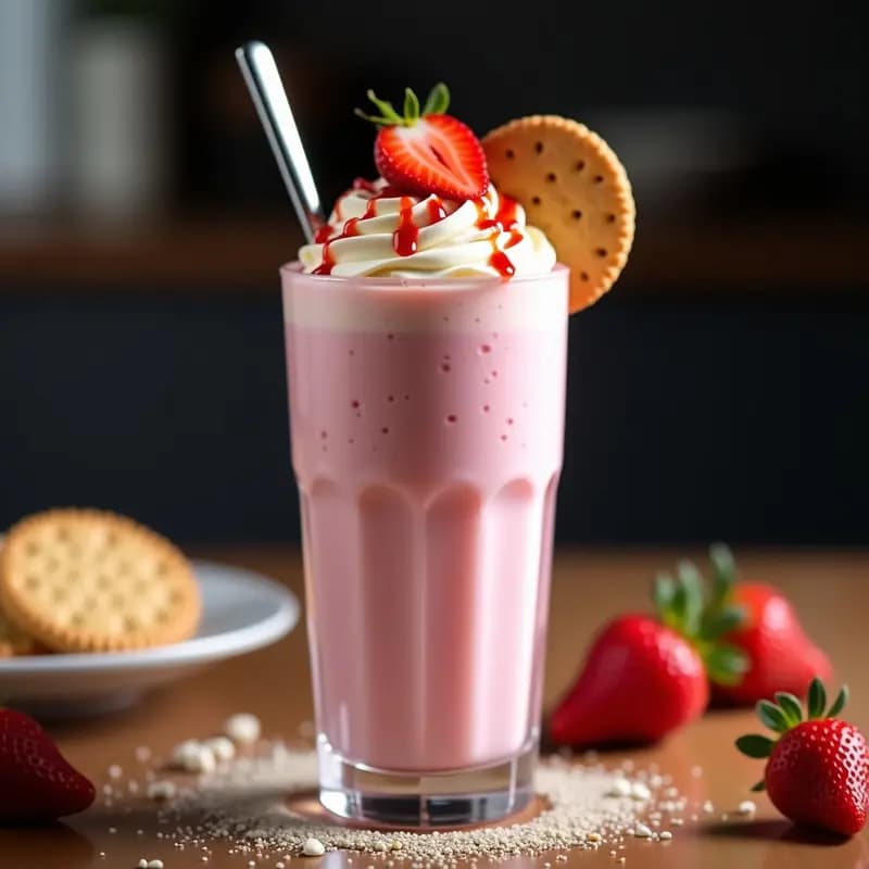 Milkshake de Fresas con Trozos de Cheesecake y Galleta: Bebida que es un Postre Completo