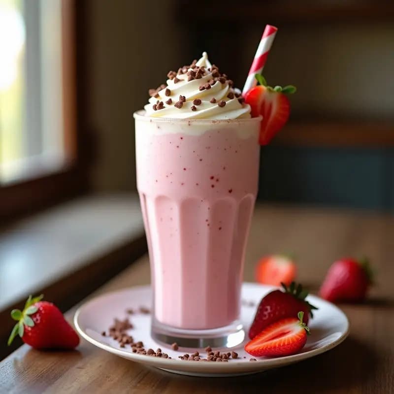 Milkshake de Fresas con Toppings de Chispas de Chocolate: Bebida para Niños y Adultos Golosos