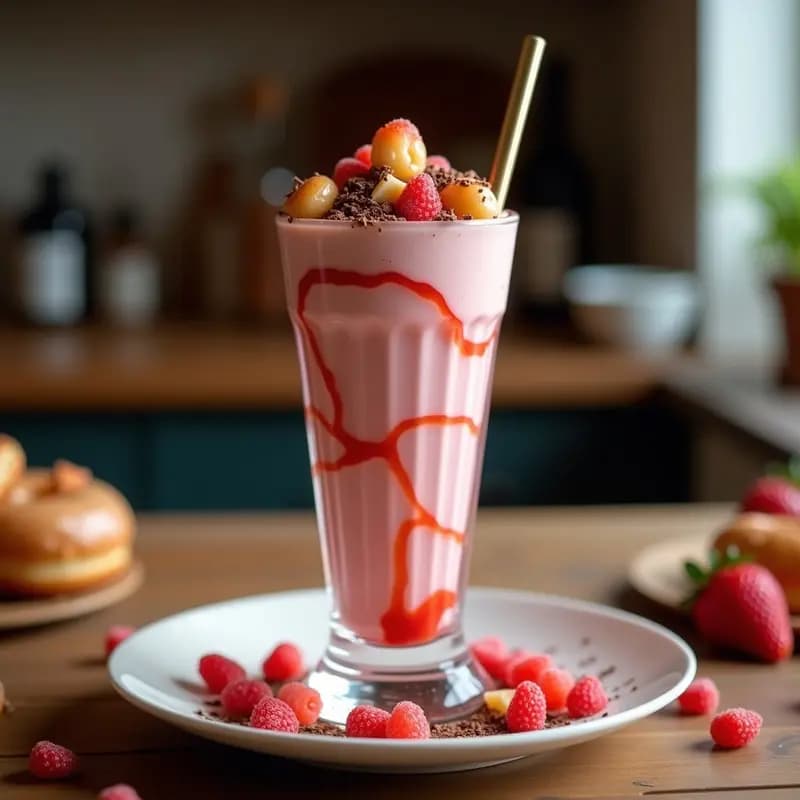 Milkshake de Fresas con Toppings de Donuts Glaseados y Gomitas de OSA