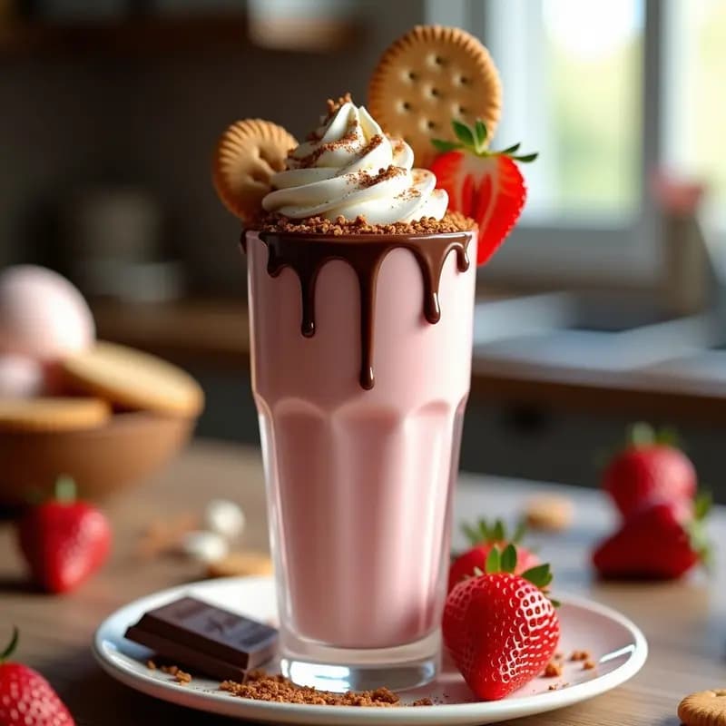 Milkshake de Fresas con Helado de Vainilla y Toppings de Galleta y Chocolate: Bebida Ultracremosa
